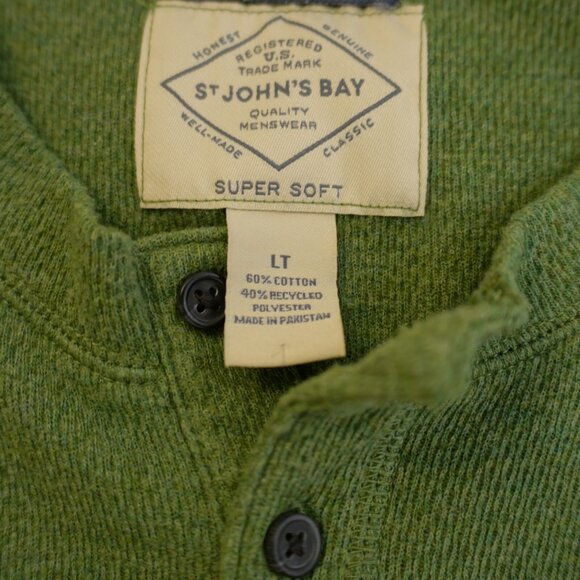 St John's‎ Bay Green Super Soft Tall LT Henley Sweater Cotton Polyester - Picture 8 of 8